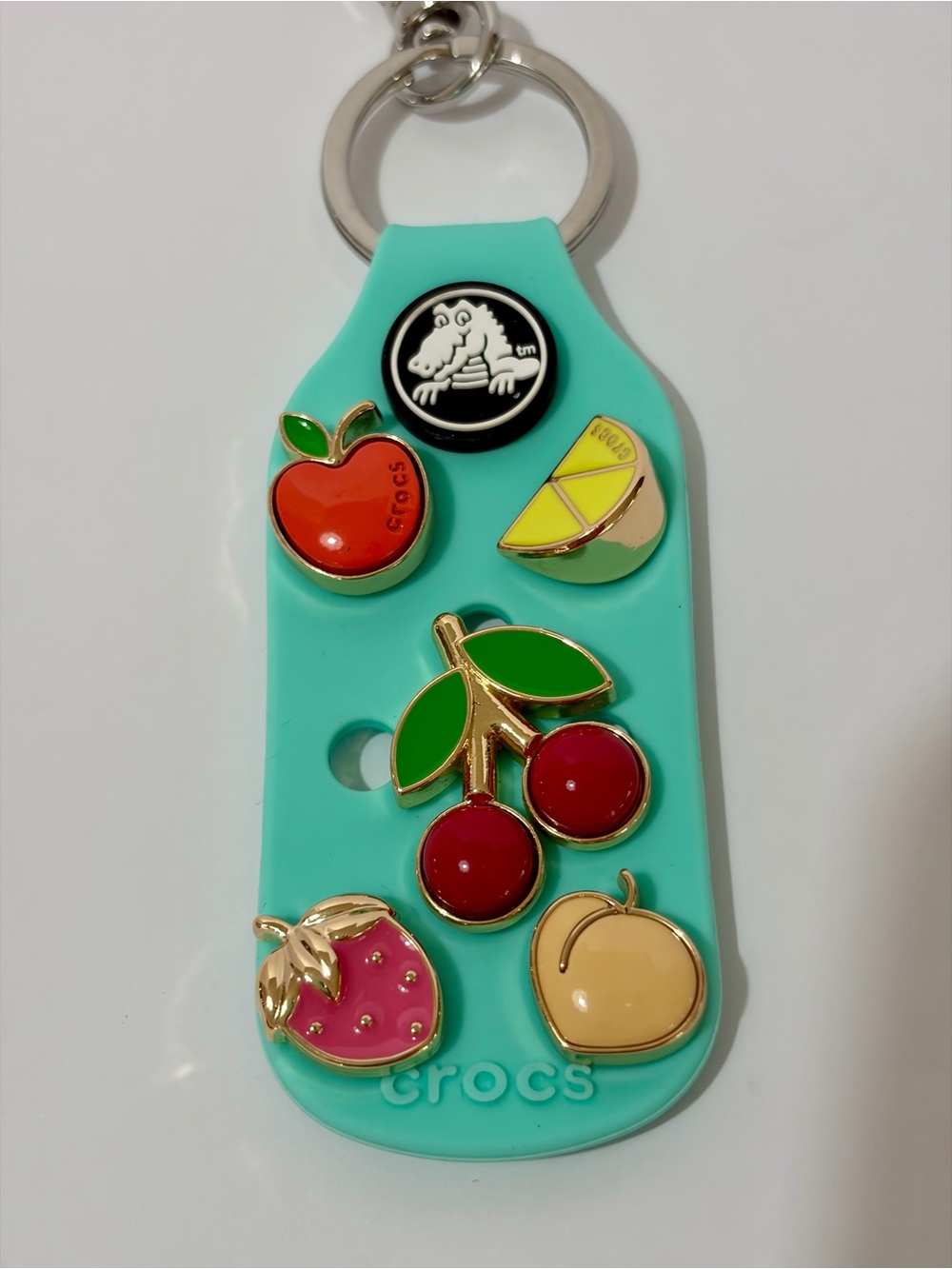 CROCS Aqua Teal Jibbitz Charm Keychain with Fruit Enamel Pins - Picture 3 of 4
